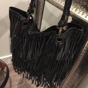 RAJ Black Leather Fringe Tote
